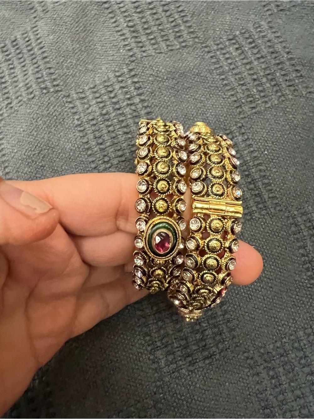 Gold-Tone Crystal and Red Stone Women's Bangle Bracelet set of 2